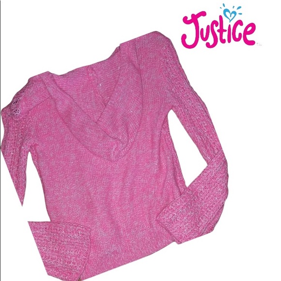 Justice pink shimmer sweater with hood size 14 - Picture 2 of 4